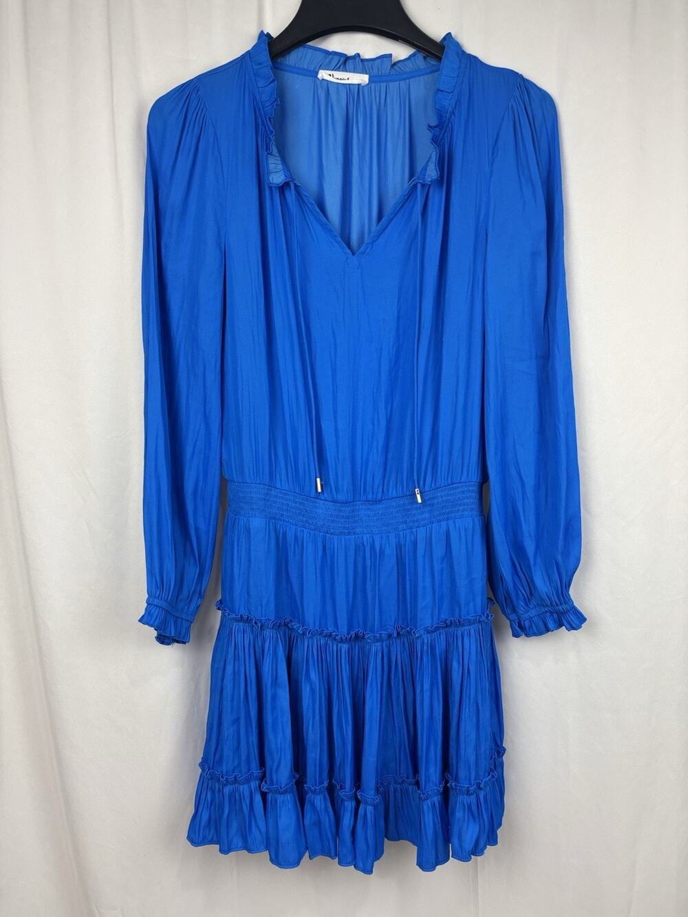 Vernacular Royal Blue Tiered Long Sleeve Dress Size S Boho Peasant Ruffle